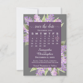 Save The Date Aquarelle Lilacs & Calendrier Dusty Purple Mariage