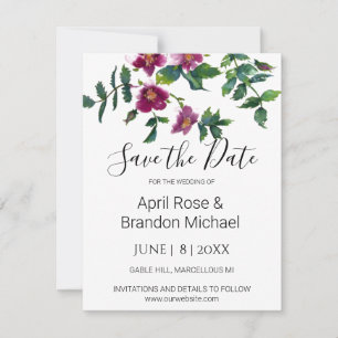 Save The Date Aquarelle magenta rose vintage roses
