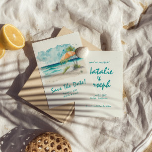 Save The Date Aquarelle Main Tirée Plage Vue Mariage coloré