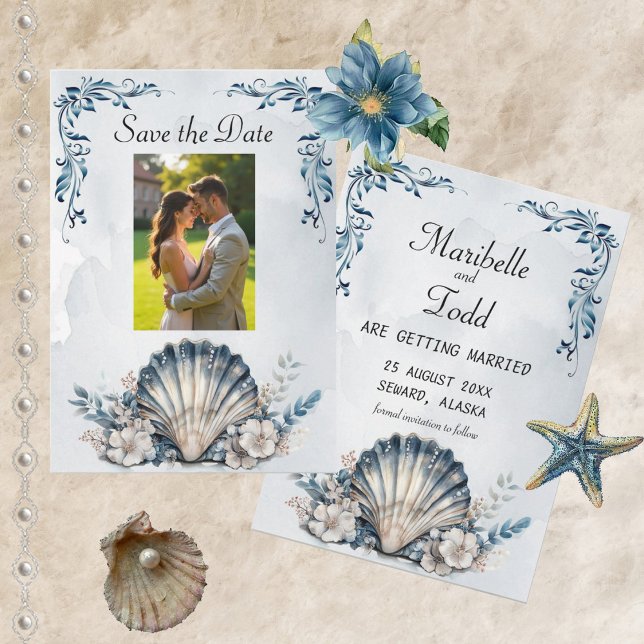 Save The Date Aquarelle Majestic Mia Beach Enregistrer la date (Créateur téléchargé)