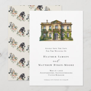 Save The Date Aquarelle Manor Anglais Mariage équestre