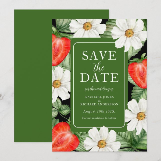 Save The Date Aquarelle Mariage Floral fraise (Devant / Derrière)