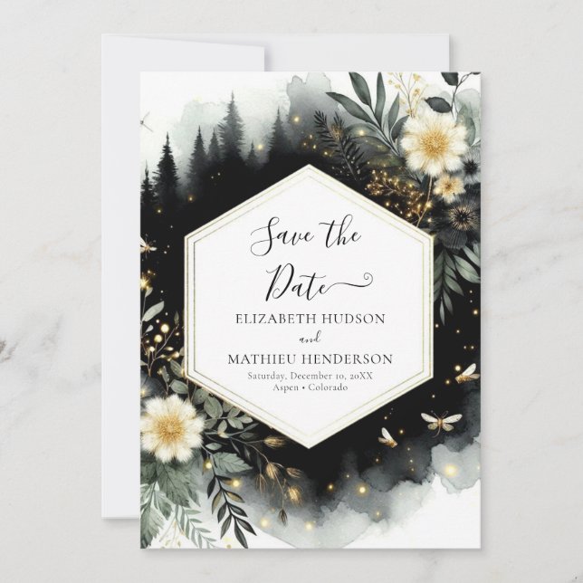 Save The Date Aquarelle Mariage forestier élégant enchanté (Devant)