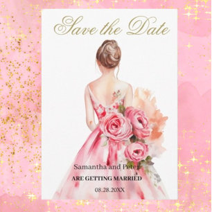 Save The Date Aquarelle Mariage Gown Gold Enregistrer la date