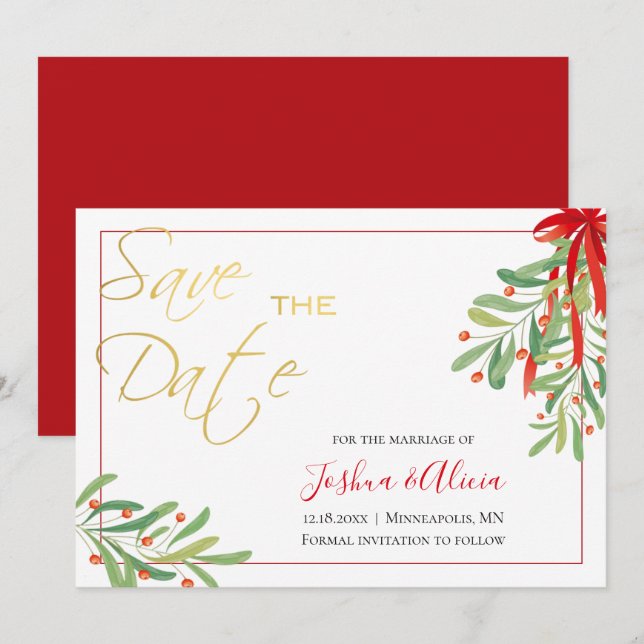 Save The Date Aquarelle Mistletoe | Mariage de vacances (Devant / Derrière)