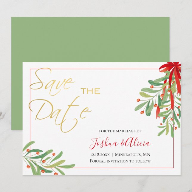 Save The Date Aquarelle Mistletoe | Mariage de vacances (Devant / Derrière)