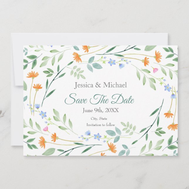 Save The Date Aquarelle mixte Cadre floral (Devant)