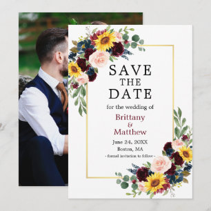Save The Date Aquarelle Mixte Floral Bourgogne Gold Photo