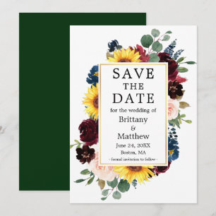 Save The Date Aquarelle Mixte Floral Or Cadre Vert