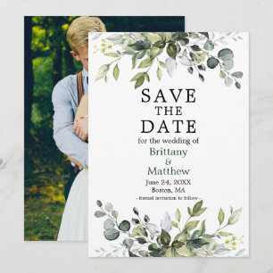Save The Date Aquarelle moderne Botanique Vert Photo Vert