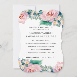 Save The Date Aquarelle MODERNE Chic Large Stripes avec Rose