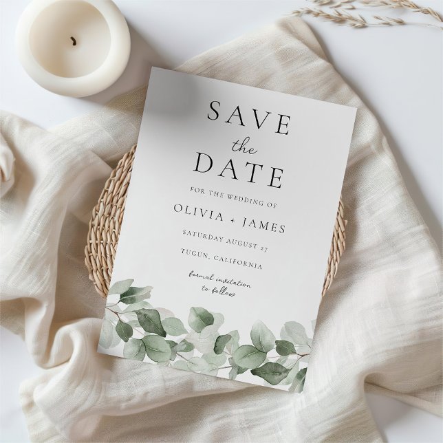Save The Date Aquarelle moderne Feuille verte Mariage élégant (Créateur téléchargé)