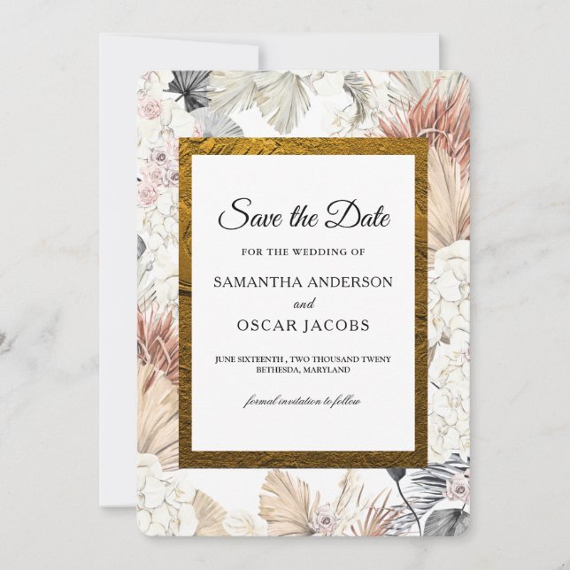 Save The Date Aquarelle moderne Floral Orchid Gold Frame (Devant)