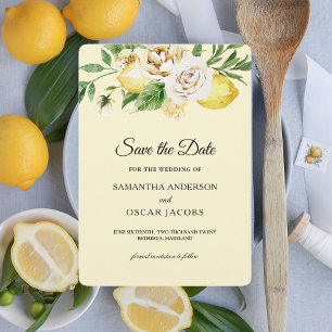 Save The Date Aquarelle moderne Pastel Citrons jaunes & Feuille
