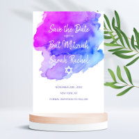 Aquarelle moderne violet bleu étoile BAT MITZVAH