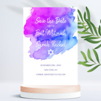 Aquarelle moderne violet bleu étoile BAT MITZVAH