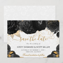 Save The Date Aquarelle noir et or Fleurs Mariage
