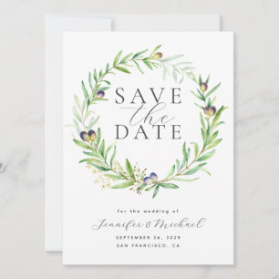 Save The Date Aquarelle Olive Branch Wreath Enregistrer la date