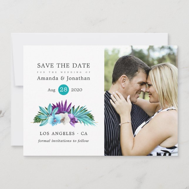 Save The Date Aquarelle Orchidées tropicales Mariage de plage (Devant)