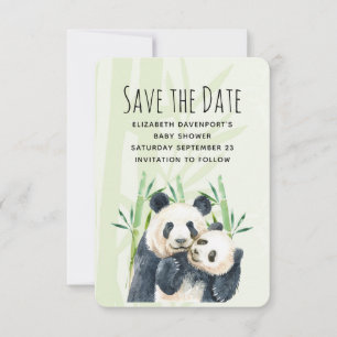 Save The Date Aquarelle Panda Ours Maman & Bébé en Bambou