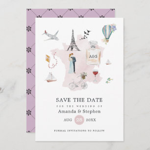 Save The Date Aquarelle Paris Destination Mariage Monogramme