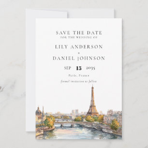 Save The Date Aquarelle Paris France Destination Mariage
