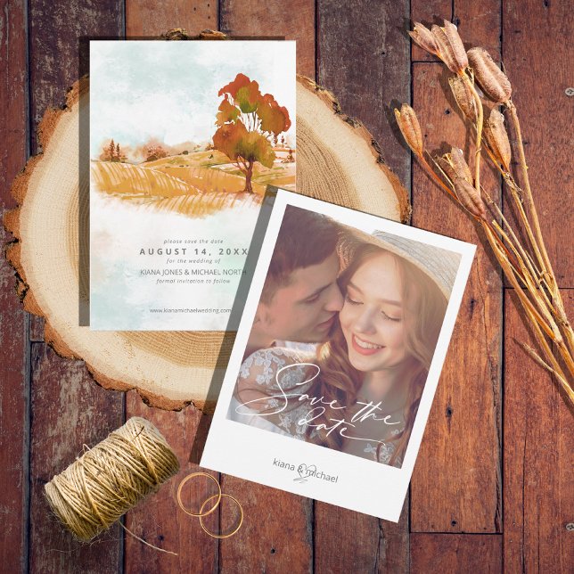Save The Date Aquarelle Paysage Mariage Automne Gold ID786 (Créateur téléchargé)