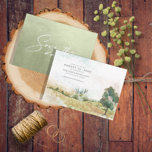 Save The Date Aquarelle Paysage Mariage Sage Hor. ID786 vert