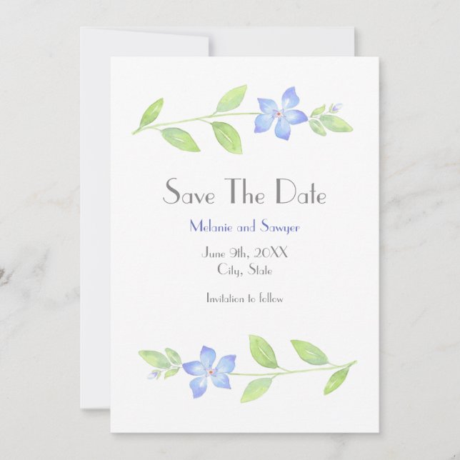 Save The Date Aquarelle Périwinkle Flower Enregistrer La Date (Devant)