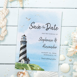 Save The Date Aquarelle phare Nautique Mariage moderne