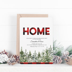 Save The Date Aquarelle Pine verte et Buffle Rouge Plaid Sa