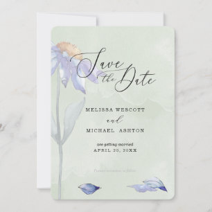 Save The Date Aquarelle Purple Daisy Rustique Sage Green Mariage