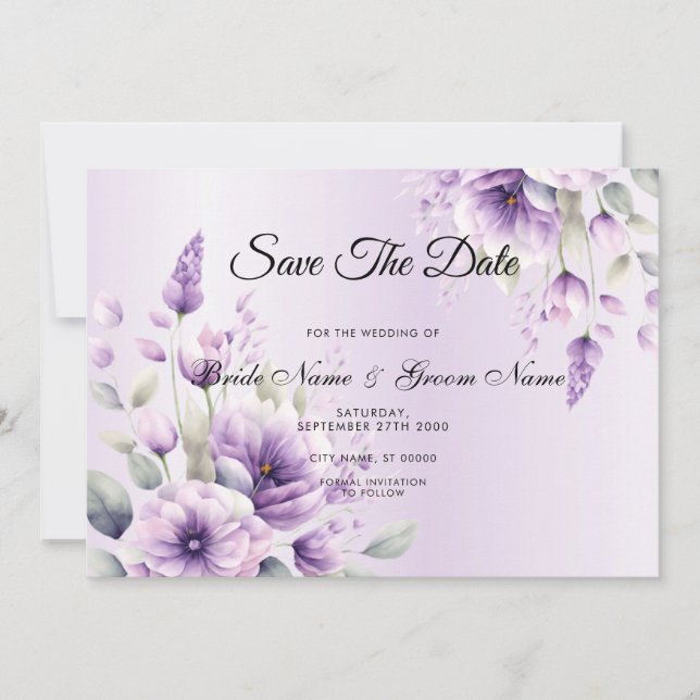 Save The Date Aquarelle Purple Floral Enregistrer La Date (Devant)