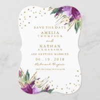 Aquarelle Purple Gold Flower Enregistrer La Date