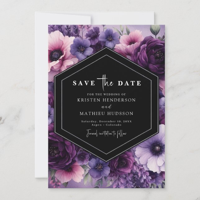 Save The Date Aquarelle Romance Mariage Floral violet (Devant)