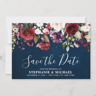 Save The Date Aquarelle romantique Bourgogne Rouge Marine Rose F