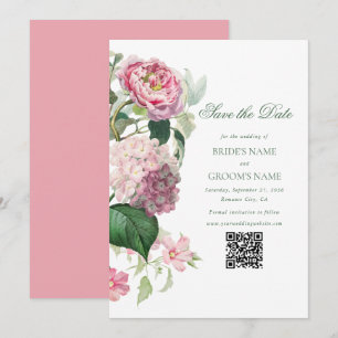 Save The Date Aquarelle romantique Fleurs roses Mariage de jardi