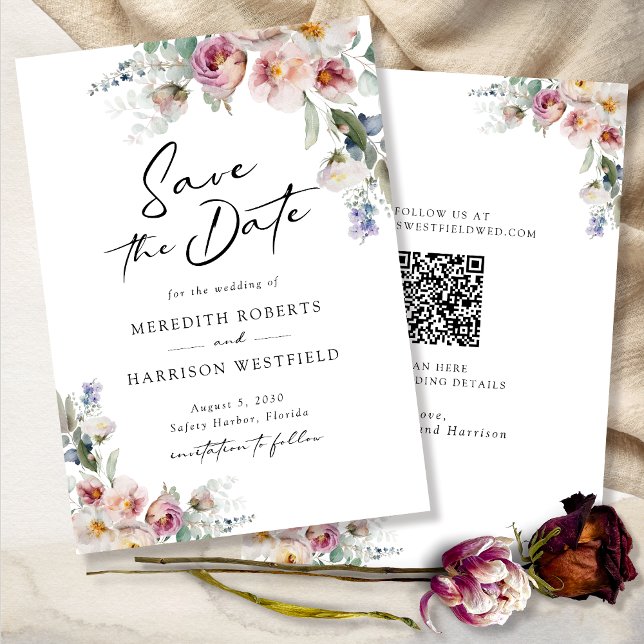 Save The Date Aquarelle romantique Floral Eucalyptus Mariage (Romantic Watercolor Floral Eucalyptus Wedding Save The Date)