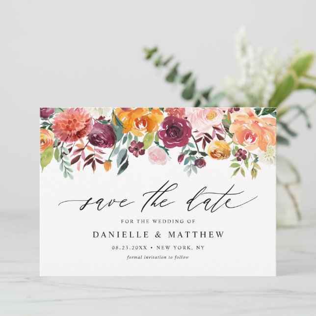 Save The Date Aquarelle romantique L'automne fleurit Floral QR C (Debout devant)