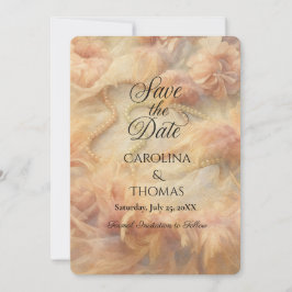 Save The Date Aquarelle romantique perles florales Plumes Mariag