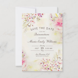 Save The Date Aquarelle romantique rose florale Quinceanera
