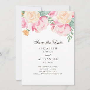 Save The Date Aquarelle rose et fleurs de pêche. Mariage floral