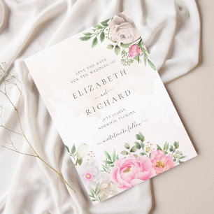 Save The Date Aquarelle rose Floral Mariage élégant