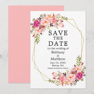 Save The Date Aquarelle Rose Gold Geo Frame Rose Enregistrer La 