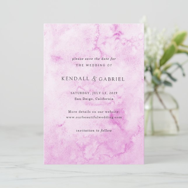 Save The Date Aquarelle rose Kendall Mariage élégant (Debout devant)