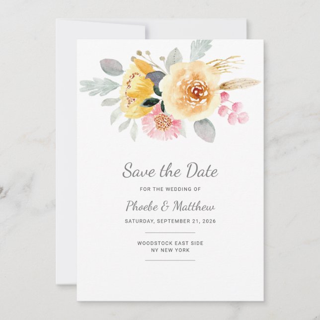 Save The Date Aquarelle rose or Floral moderne Botanique (Devant)