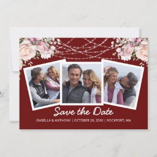Save The Date Aquarelle rose rose pâle rose floral bordeaux 3 ph