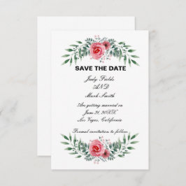 Save The Date Aquarelle Rose Rose Vert Feuillage