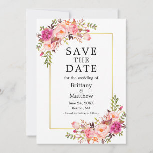 Save The Date Aquarelle Rose Roses Or Cadre Enregistrer La Date
