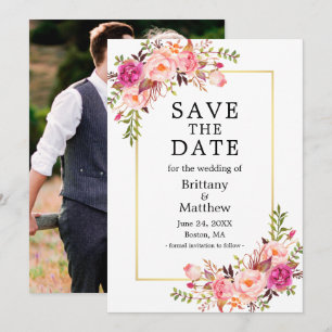 Save The Date Aquarelle rose Roses Photo Or Enregistrer La Date
